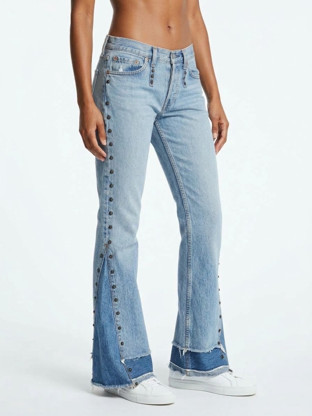 Levi's Light Blue Button-Trim Flare Jeans